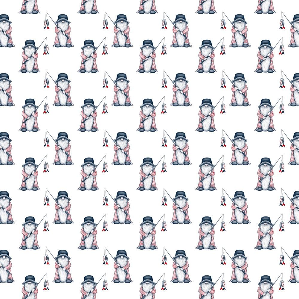 Scattered Fishermen Gnome Fabric - White