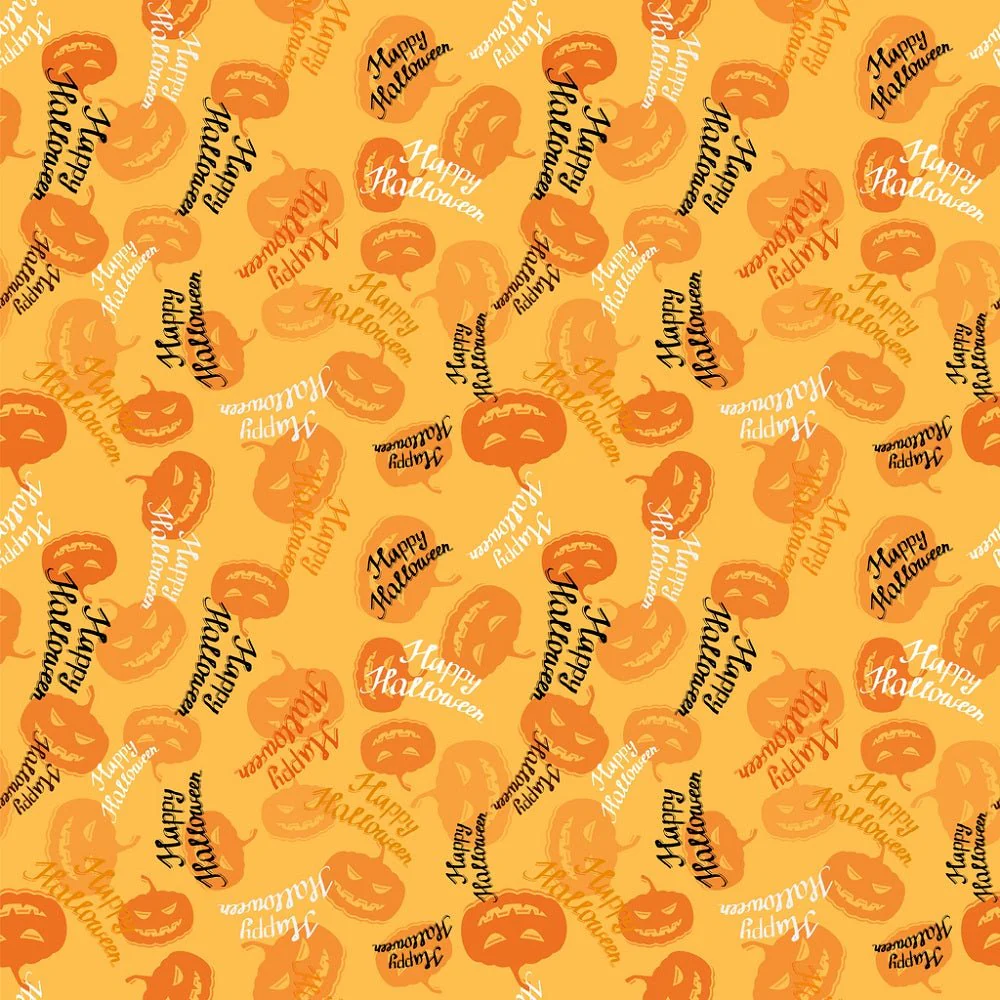 Scattered Pumpkins and Words Fabric - Orange