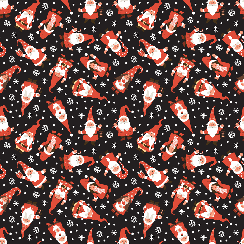 Scattered Santa Claus Gnomes Fabric - Black