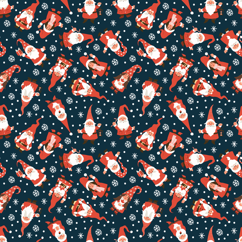 Scattered Santa Claus Gnomes Fabric - Navy Blue