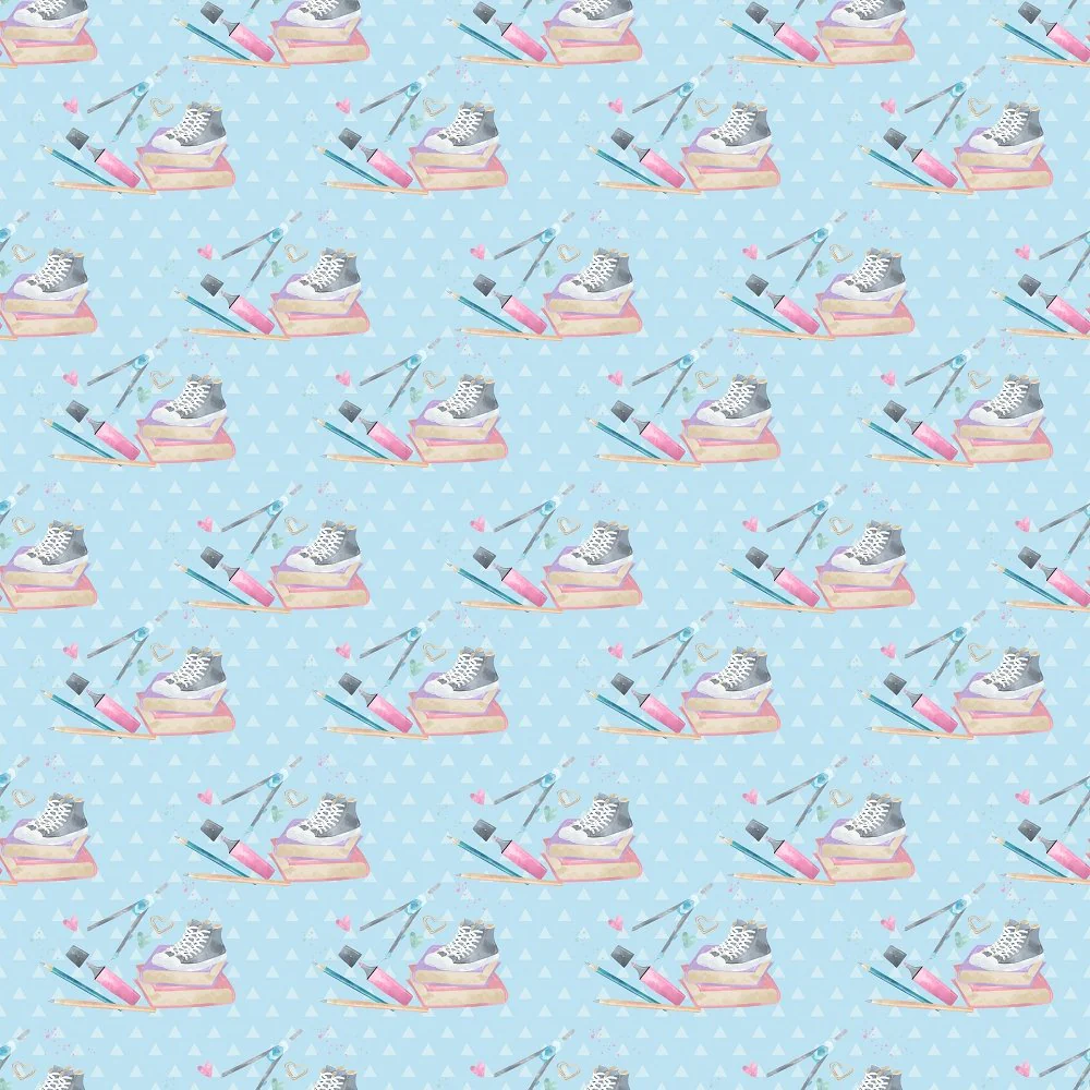 School Supply Bundle on Triangle Fabric - Blue