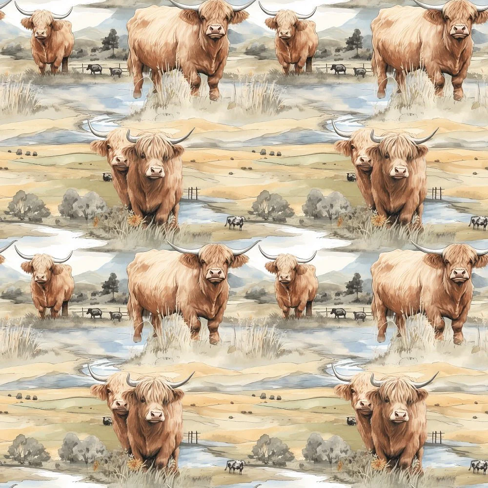 Scottish Highland Cows #3 Fabric