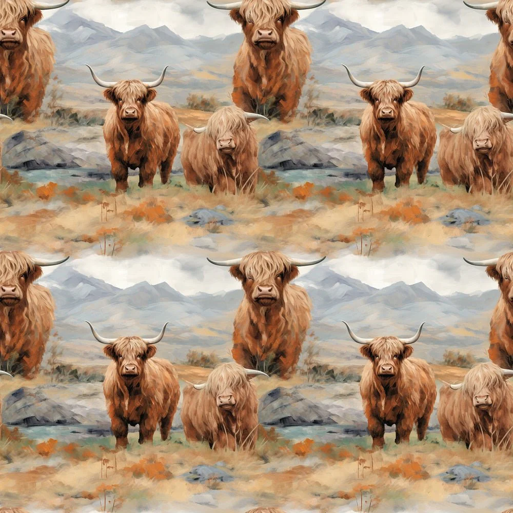 Scottish Highland Cows #7 Fabric