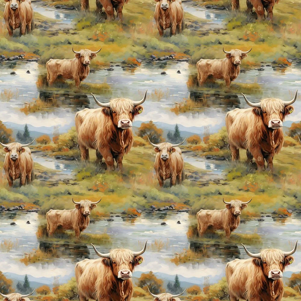 Scottish Highland Cows #8 Fabric