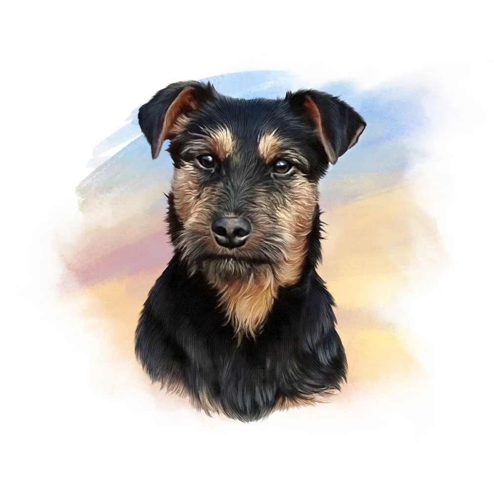 Scruffy Black & Tan Puppy Portrait Fabric Panel