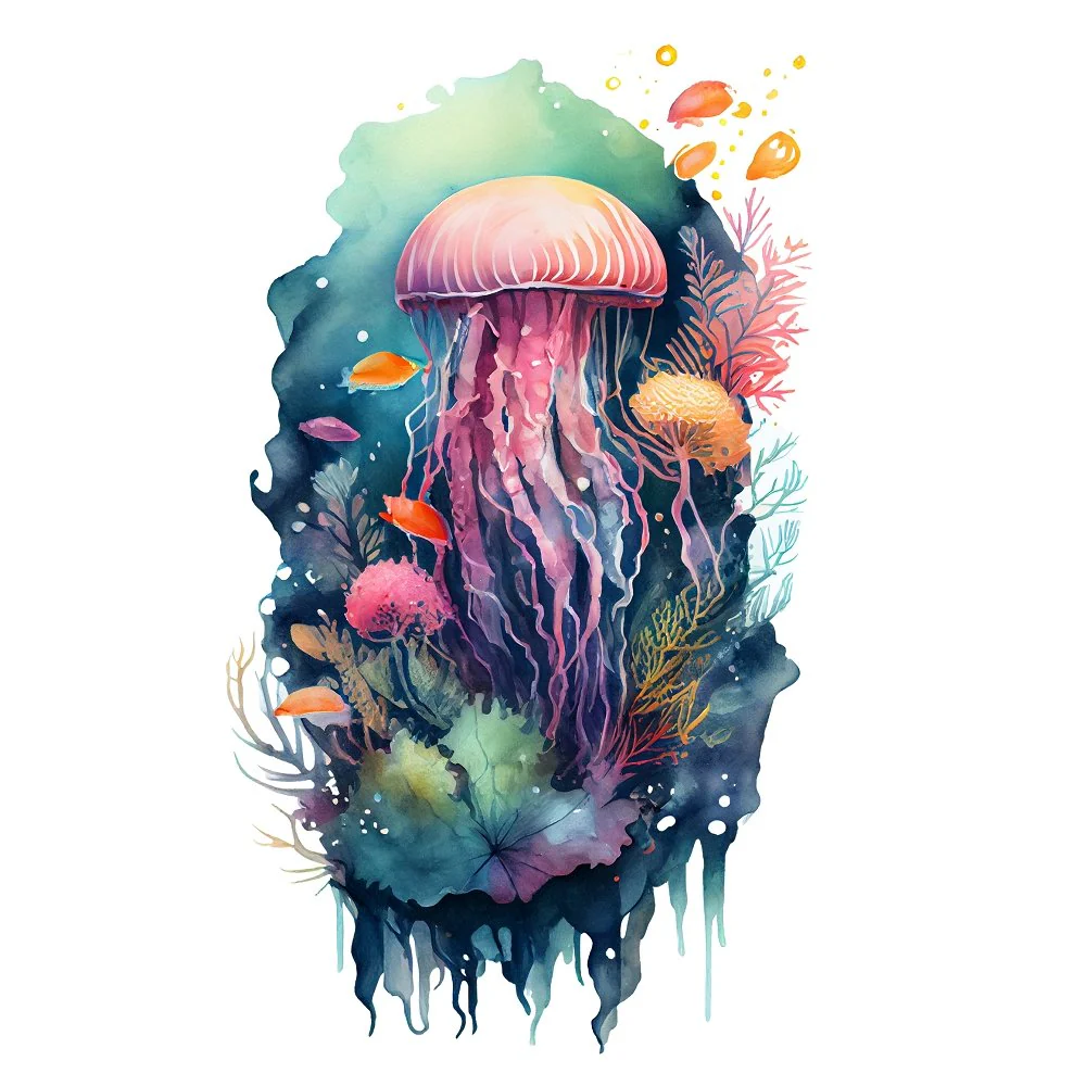 Sea Creatures Jelly Fish Fabric Panel
