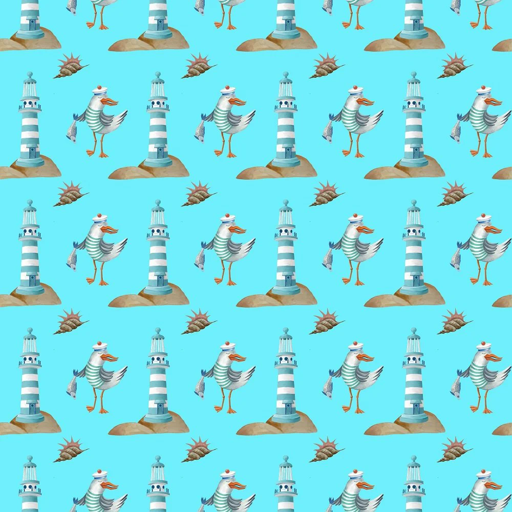 Sea Gnomes Lighthouses Fabric