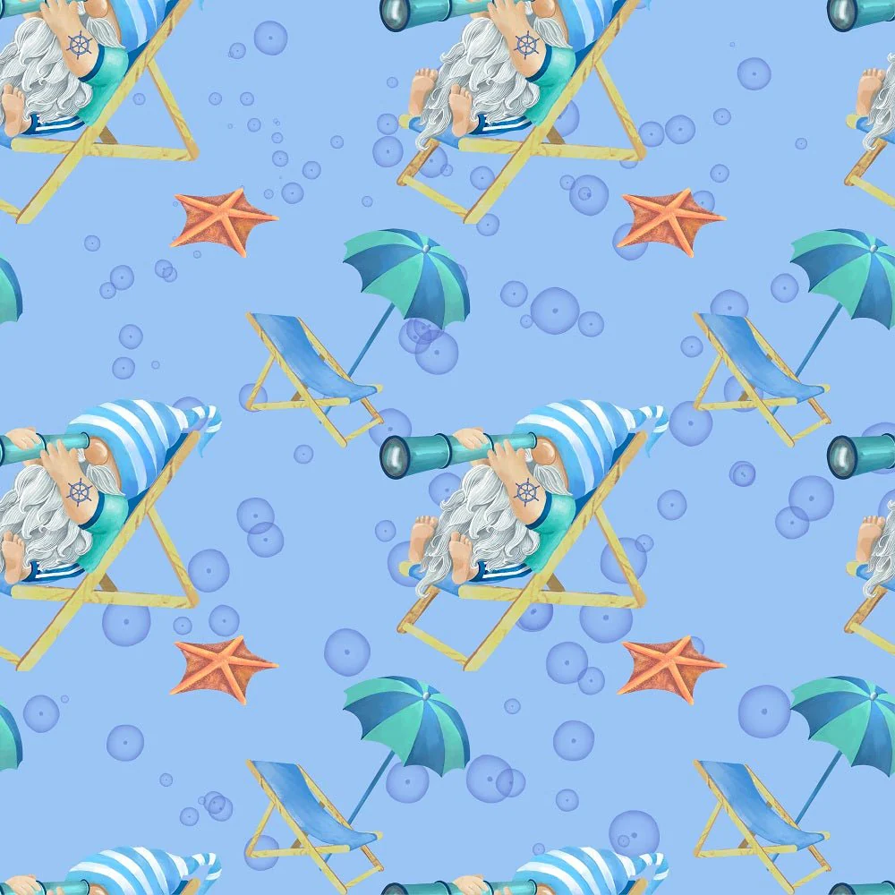 Sea Gnomes On Chairs Fabric - Purple