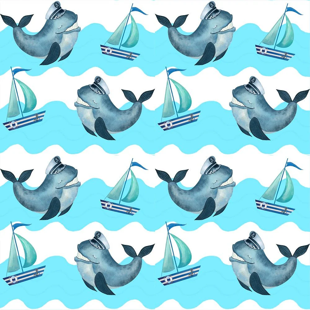 Sea Gnomes Sailboats and Whales Fabric