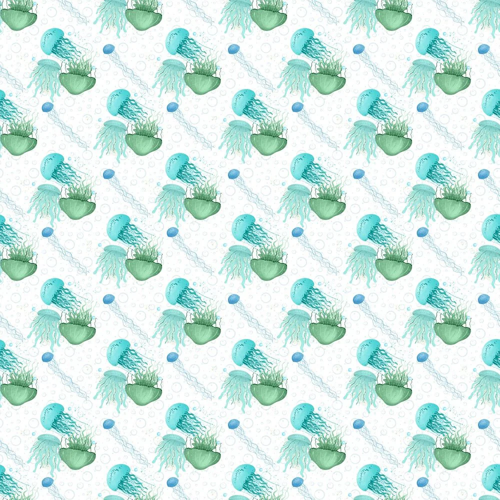 Sea Jellyfish Fabric - White