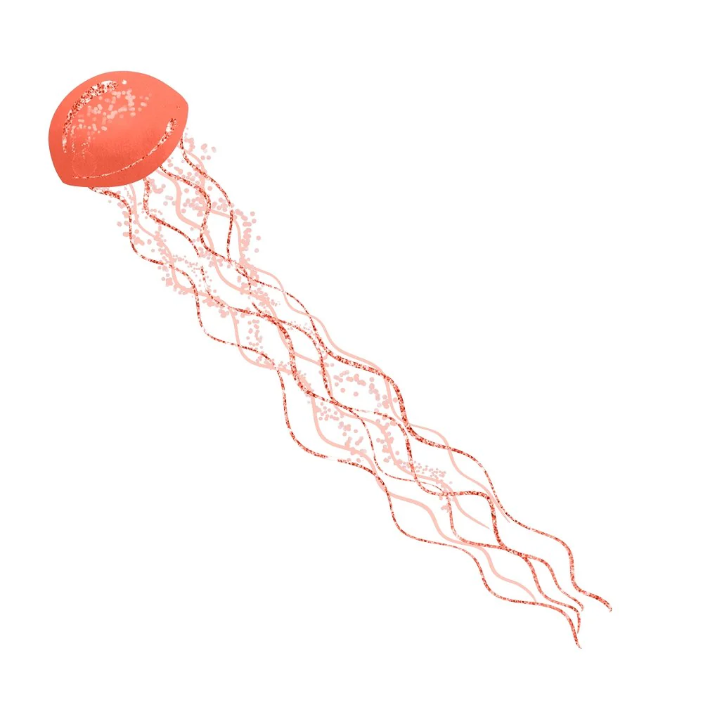 Sea Jellyfish Orange Fabric Panel