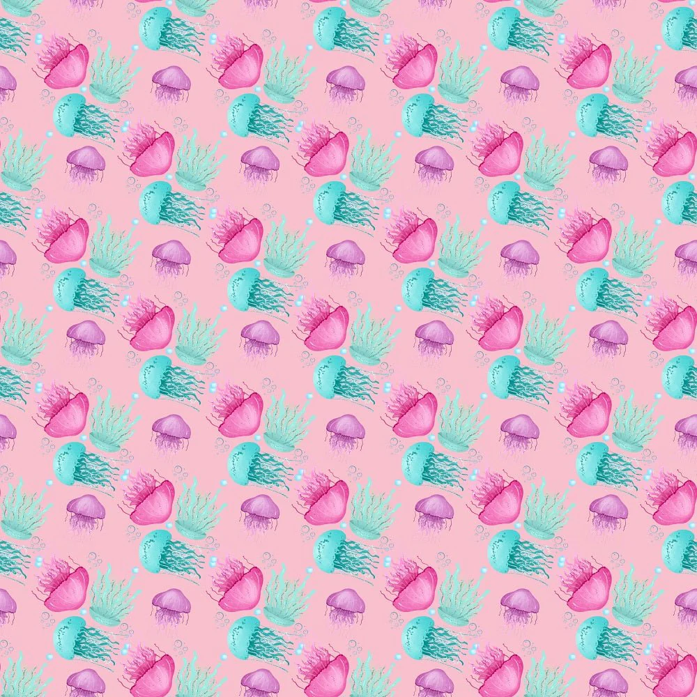 Sea Jellyfish Pink and Light Blue Fabric - Pink