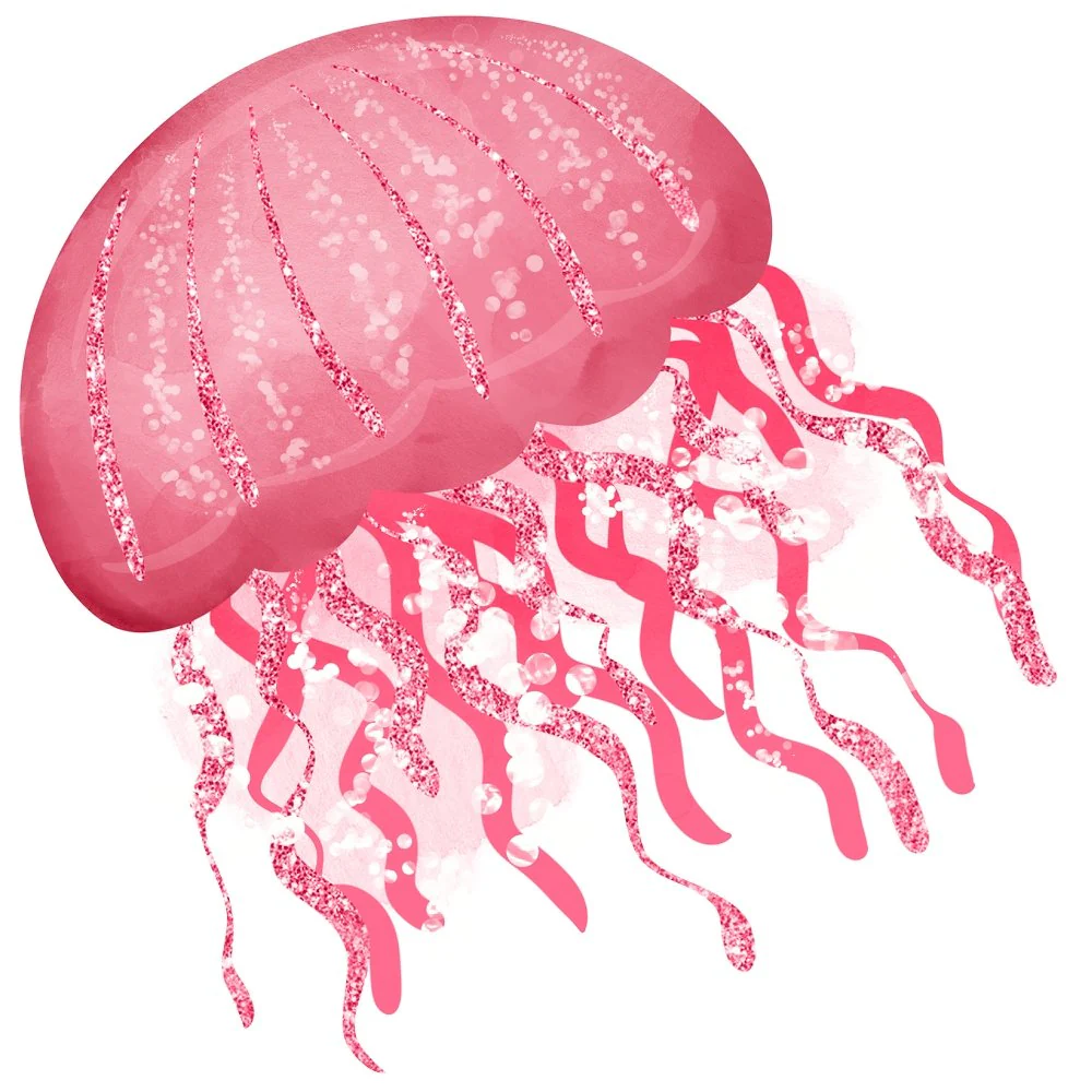 Sea Jellyfish Red Fabric Panel
