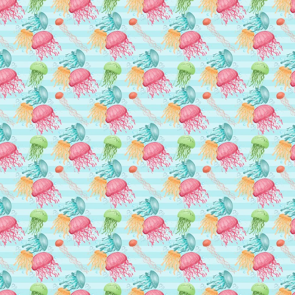 Sea Jellyfish Smack Stripe Fabric - Blue