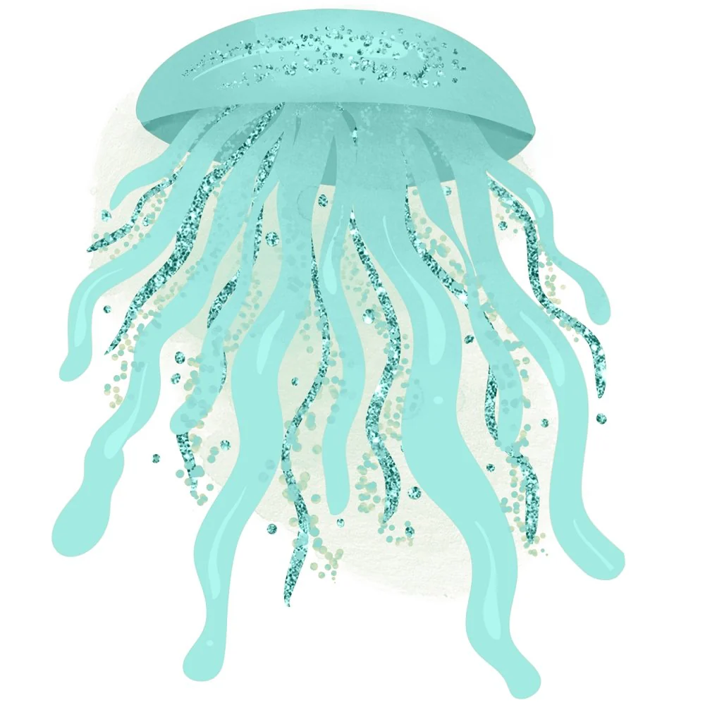 Sea Jellyfish Teal #2 Fabric Panel