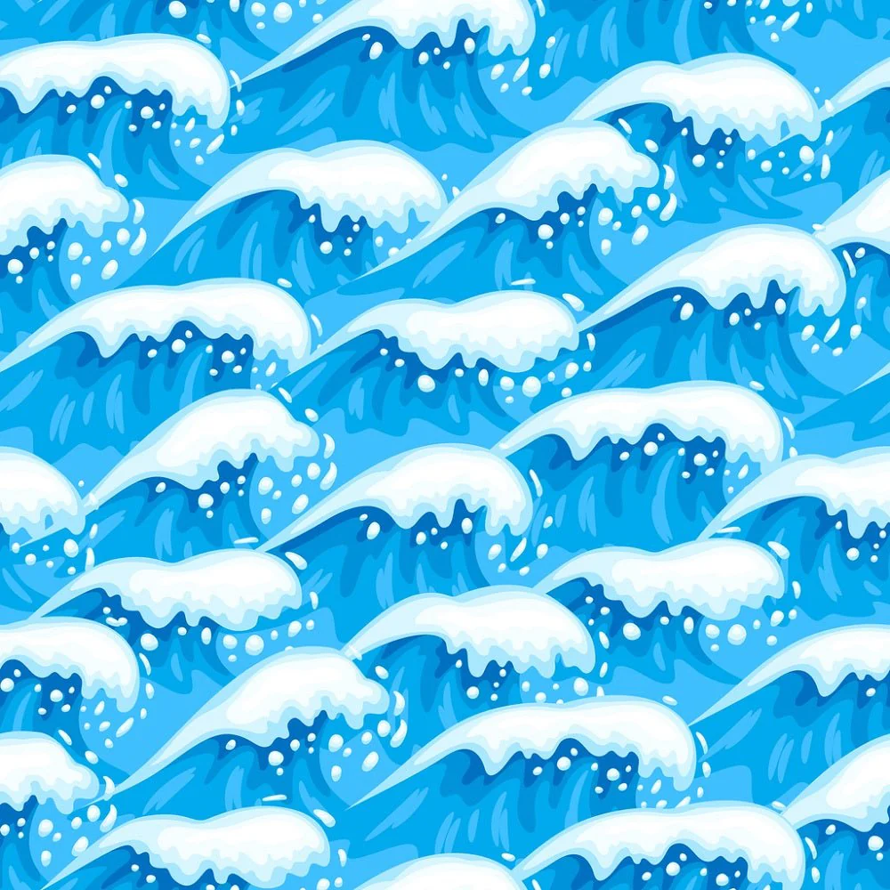 Sea Waves with Sea Foam Fabric