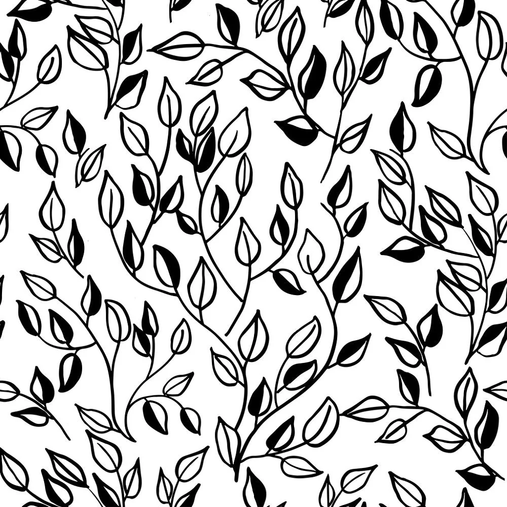 Seamless Modern Leaves Fabric - Black
