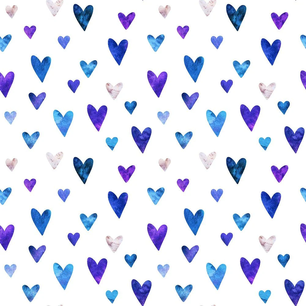Shapes and Shades of Purple Hearts Fabric