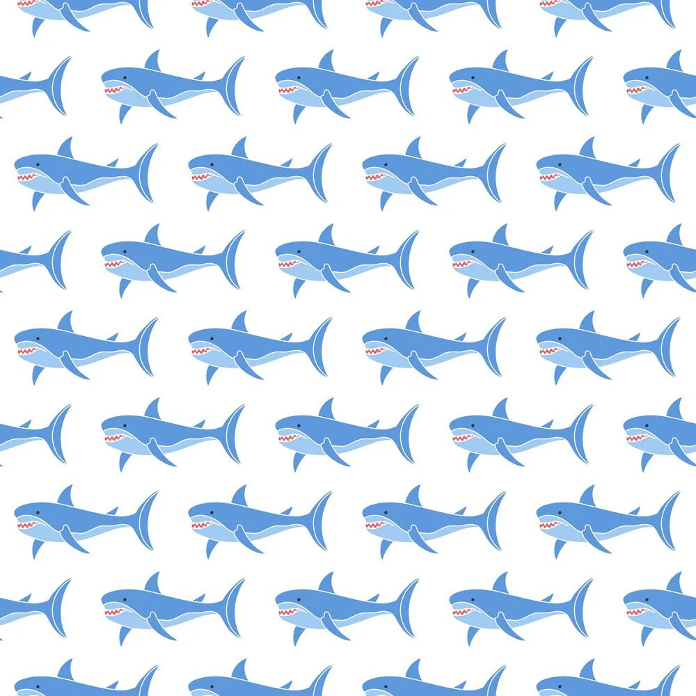 Sharks Swimming Fabric - White