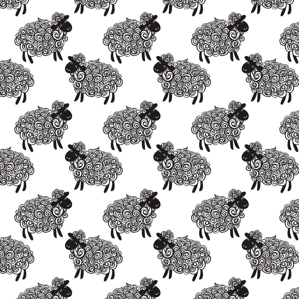 Sheep of Swirls Fabric - White