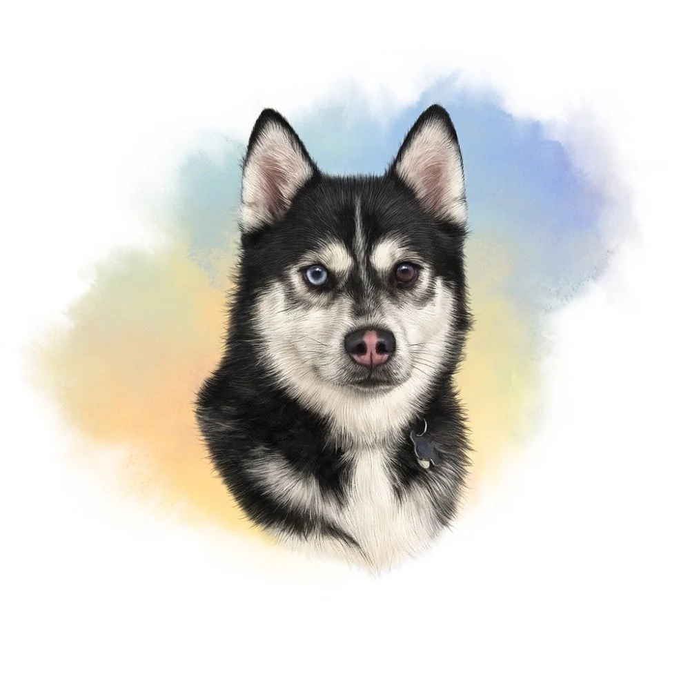 Siberian Husky Portrait Fabric Panel - Multi