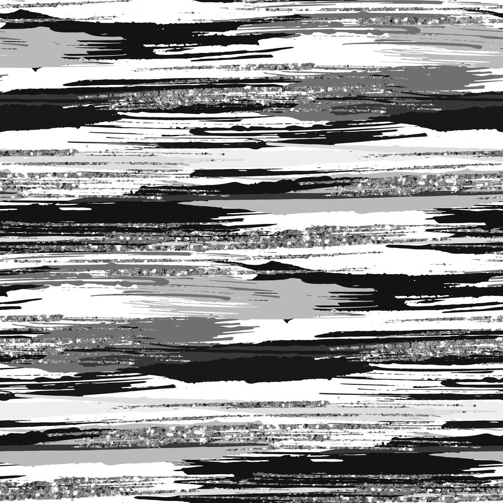Silver Glitter and Brush Stroke Fabric - Black