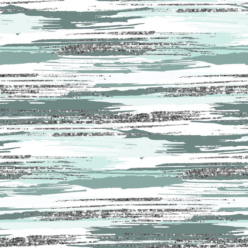 Silver Glitter and Brush Stroke Fabric - Fair Aqua
