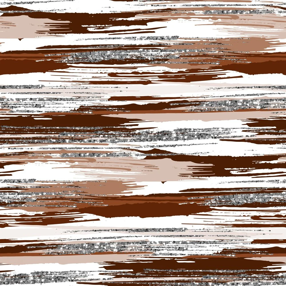 Silver Glitter and Brush Stroke Fabric - Reddish Brown