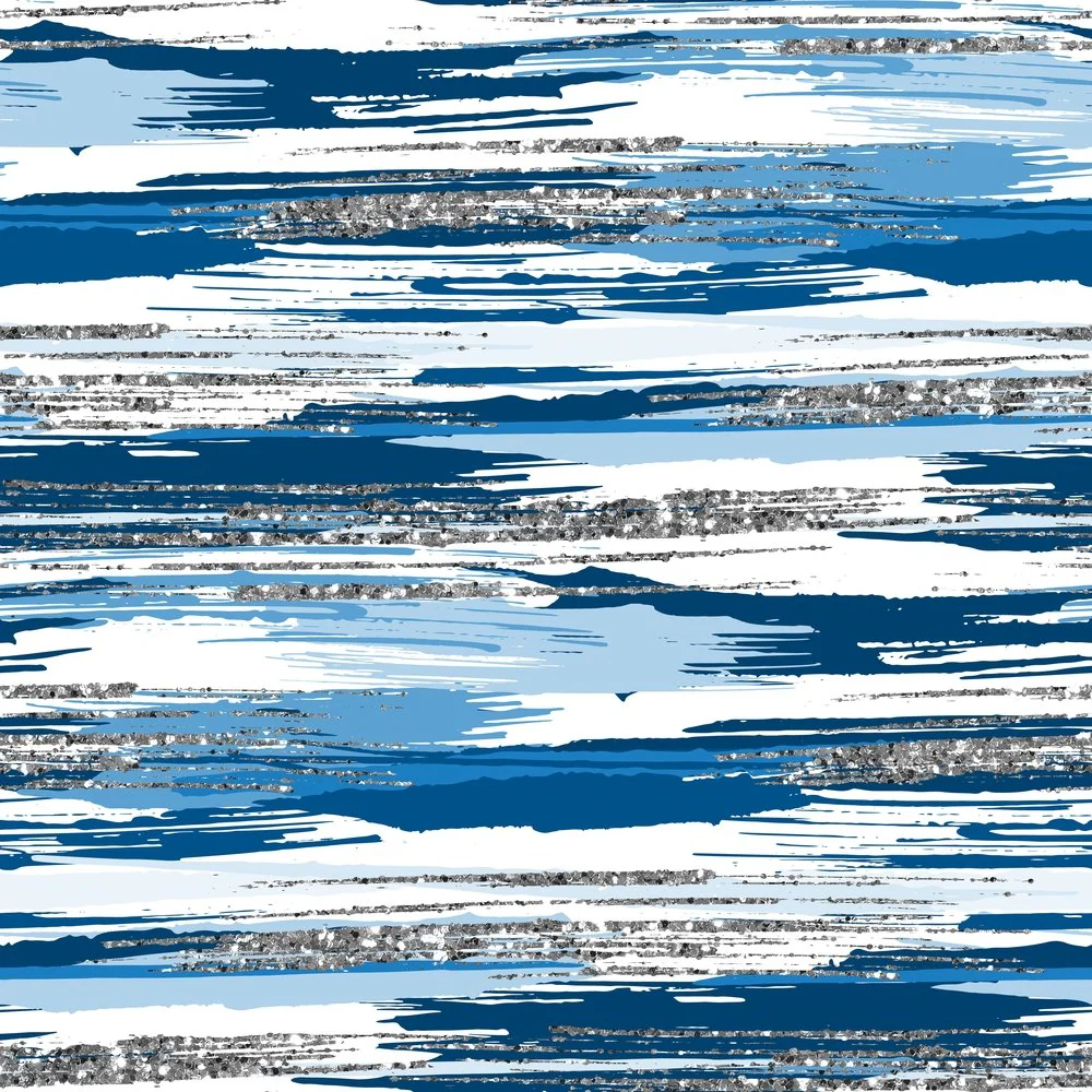 Silver Glitter and Brush Stroke Fabric - Spanish Blue