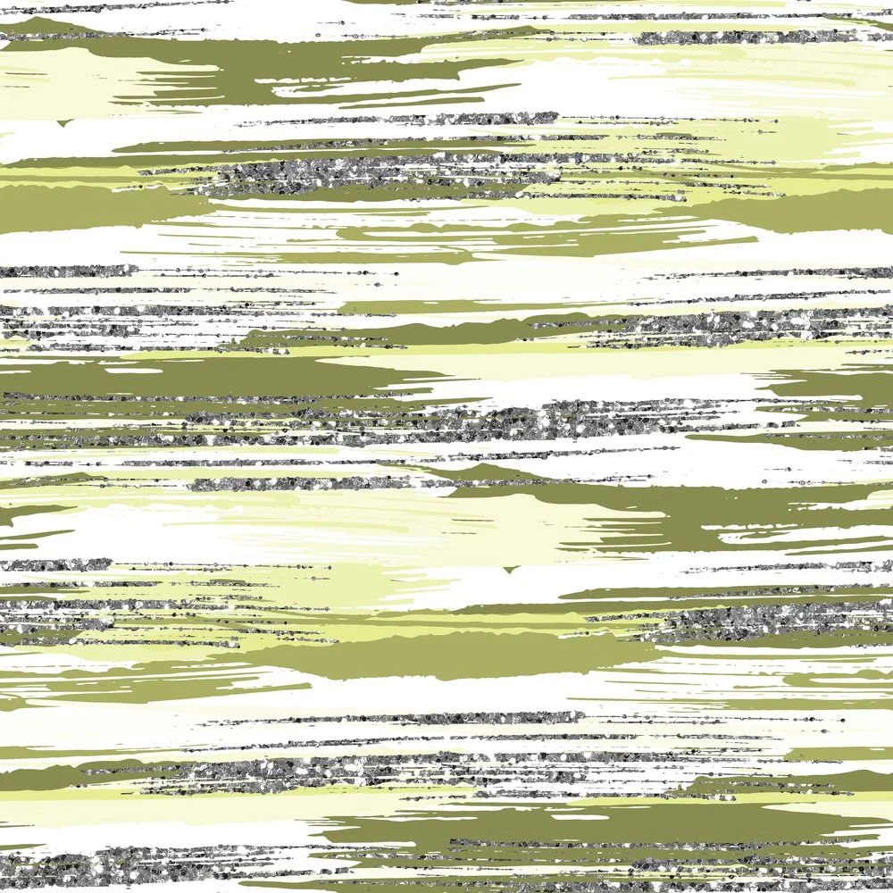 Silver Glitter and Brush Stroke Fabric - Sunny Lime