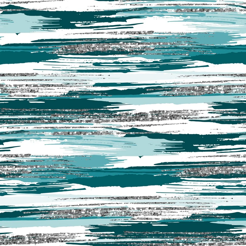 Silver Glitter and Brush Stroke Fabric - Venetian Turquoise