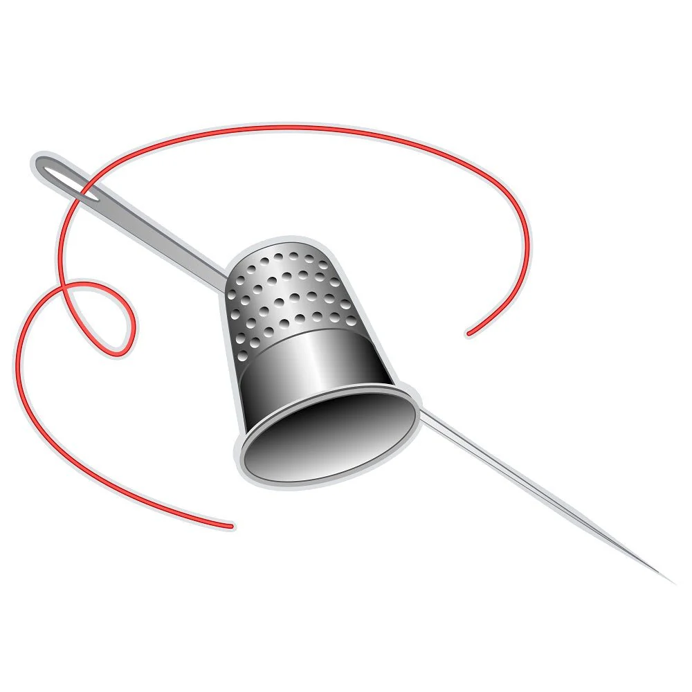 Silver Thimble, Needle and Thread Fabric Panel