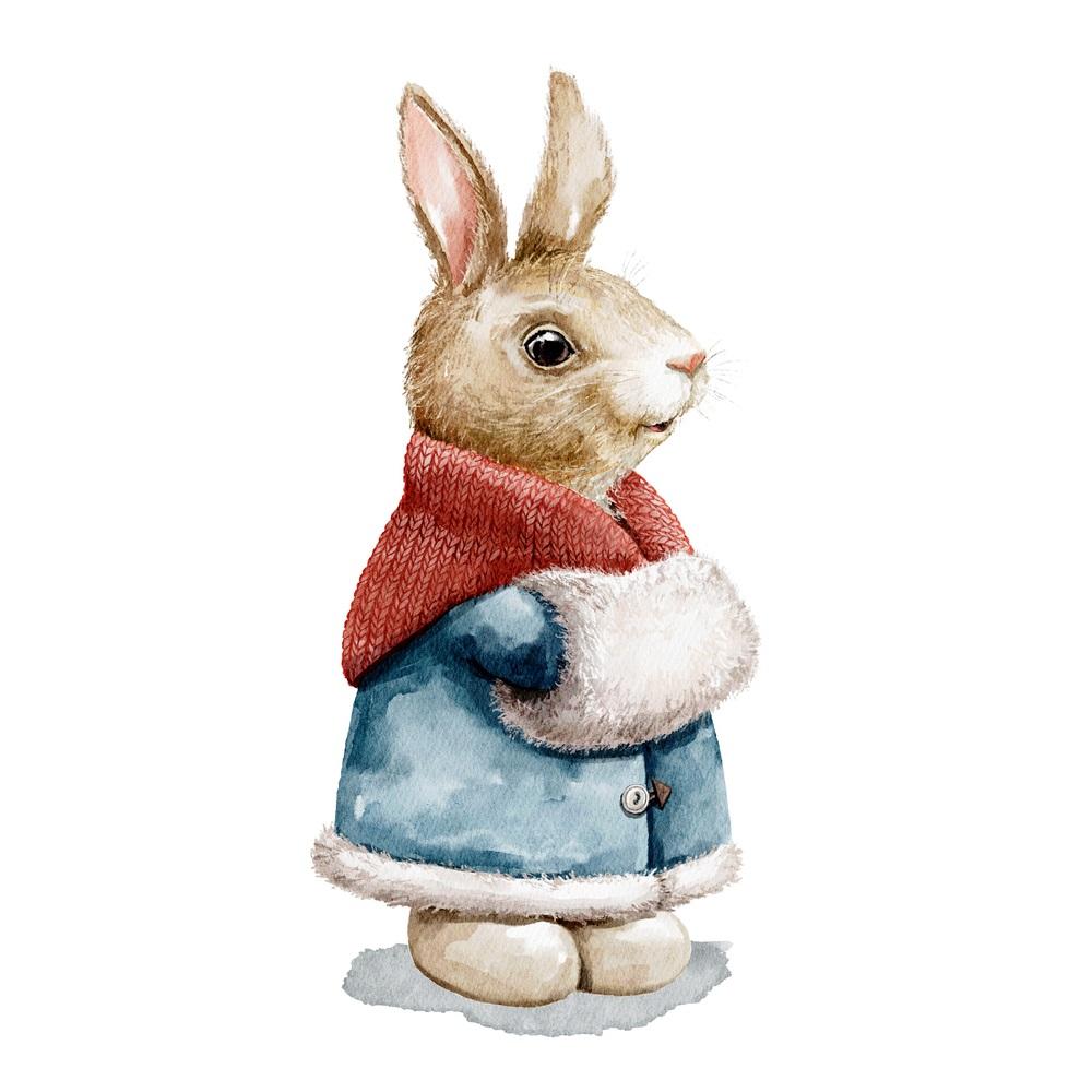 Singing Bunny in Fur Coat Fabric Panel