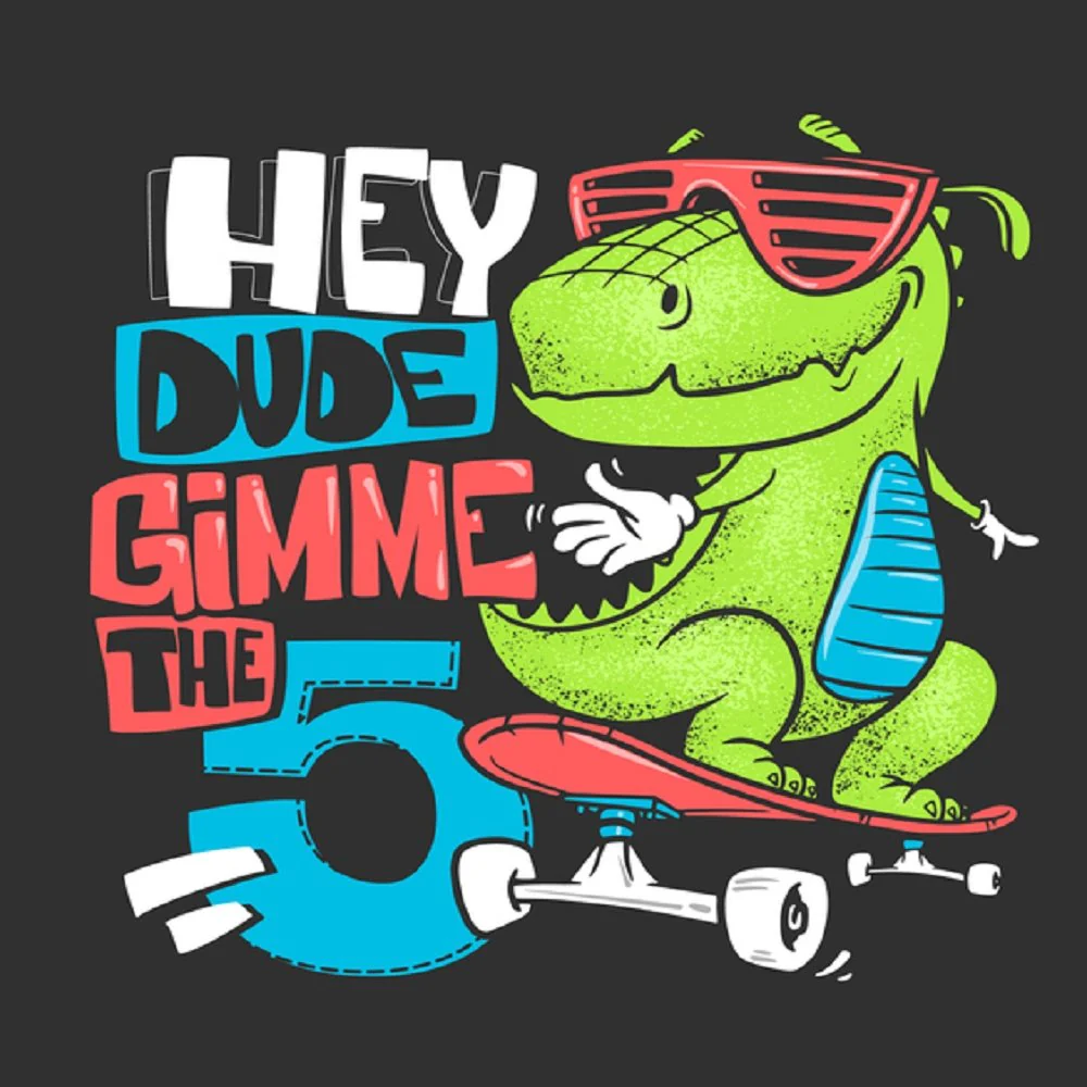 Skater Dinosaur Fabric Panel - Black