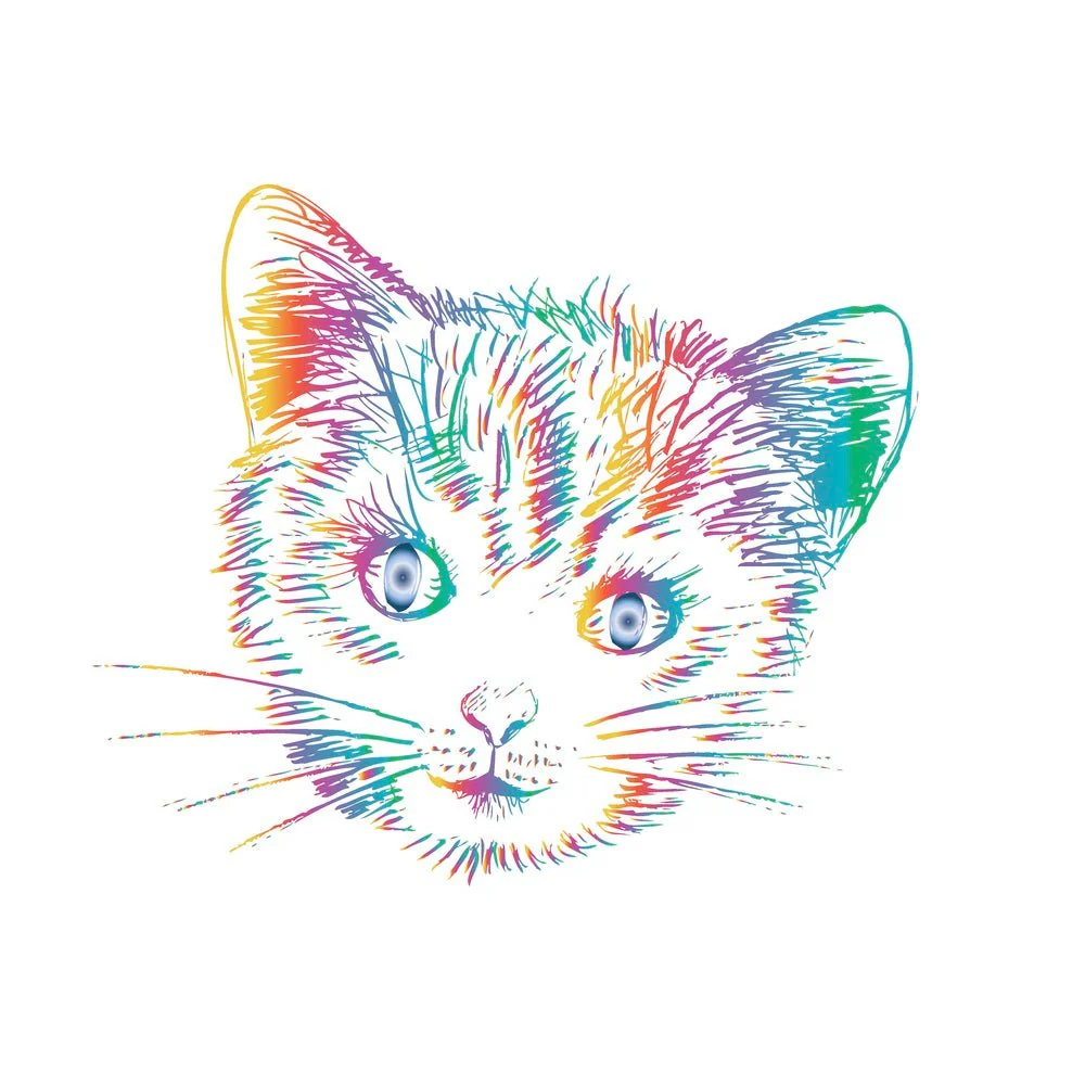 Sketched Cat Head Fabric Panel