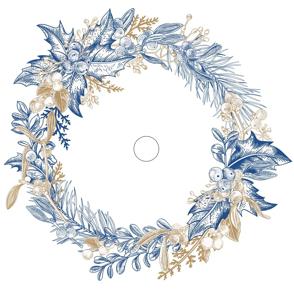Sketched Holly & Berries Tree Skirt Fabric Panel