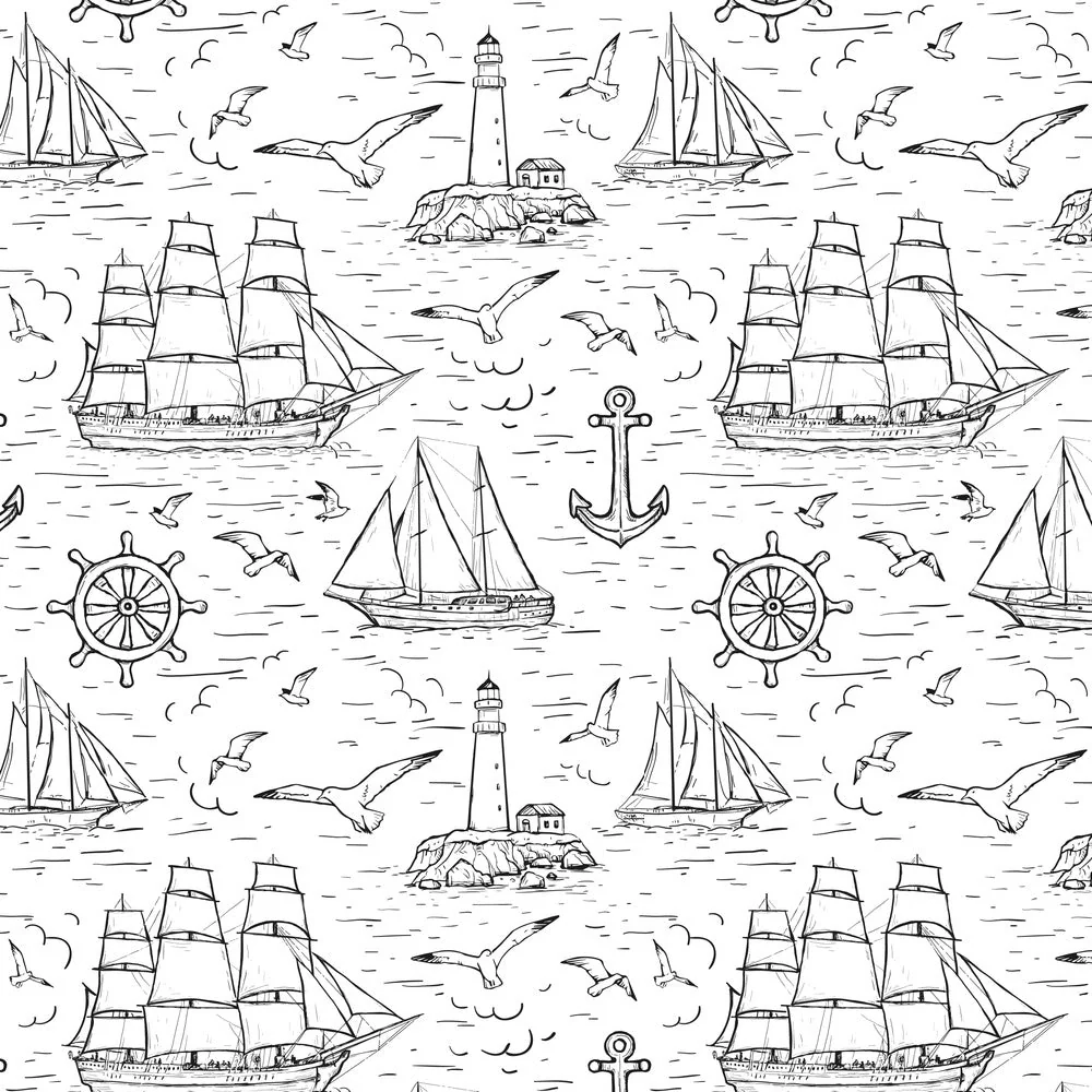 Sketched Marine Scene Fabric