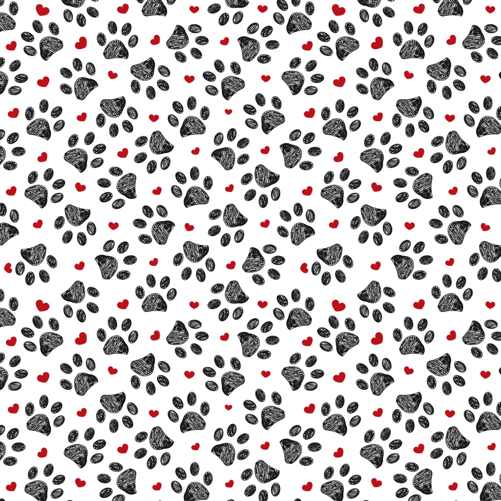 Sketched Paw Prints & Hearts Fabric