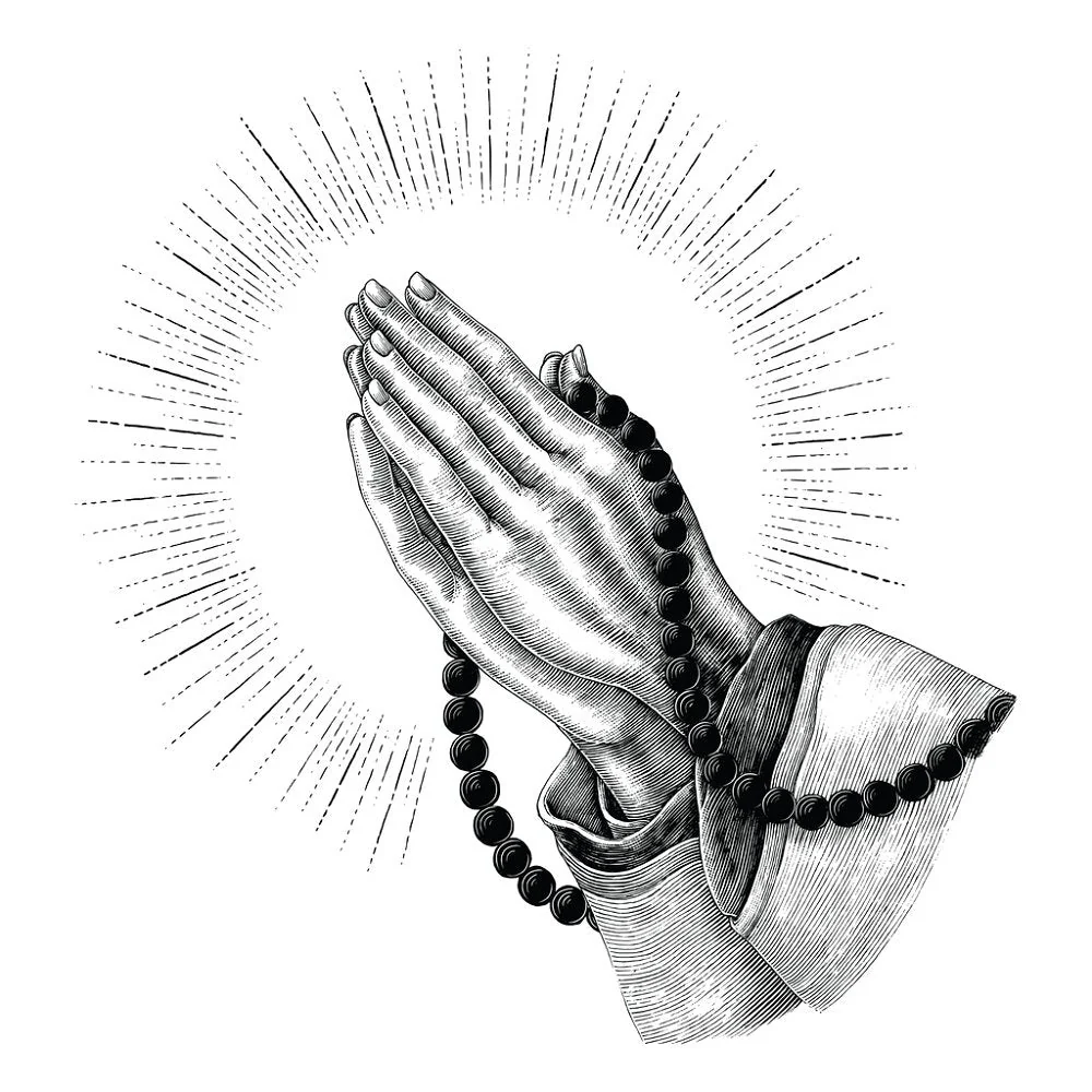 Sketched Praying Hands Fabric Panel