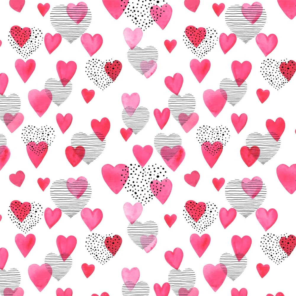 Sketched Watercolor Hearts Fabric