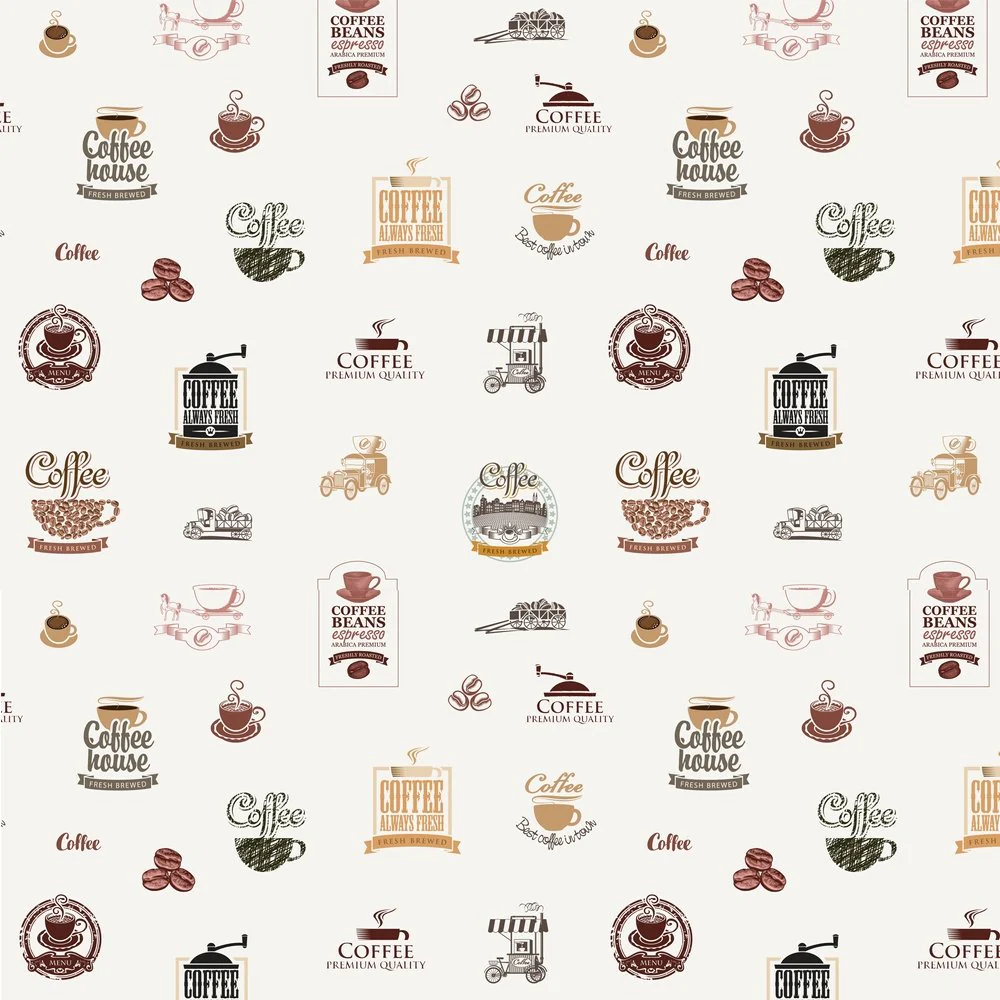 Small Coffee Theme Fabric - Beige