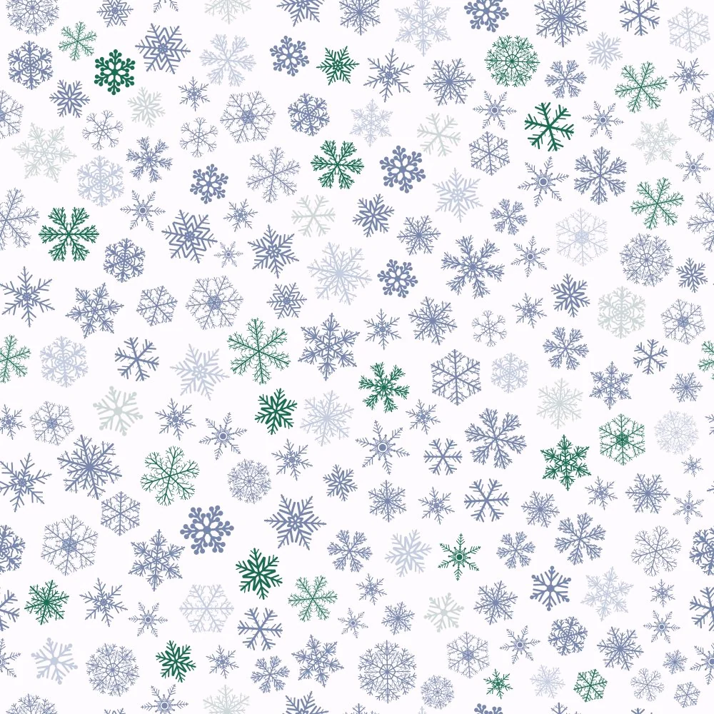 Small Snowflakes Fabric - Green/Gray