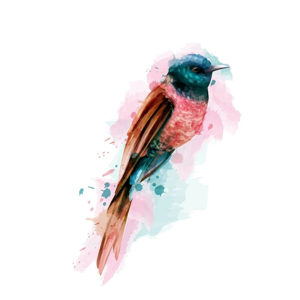 Small Tropical Bird Fabric Panel - Pink/Blue