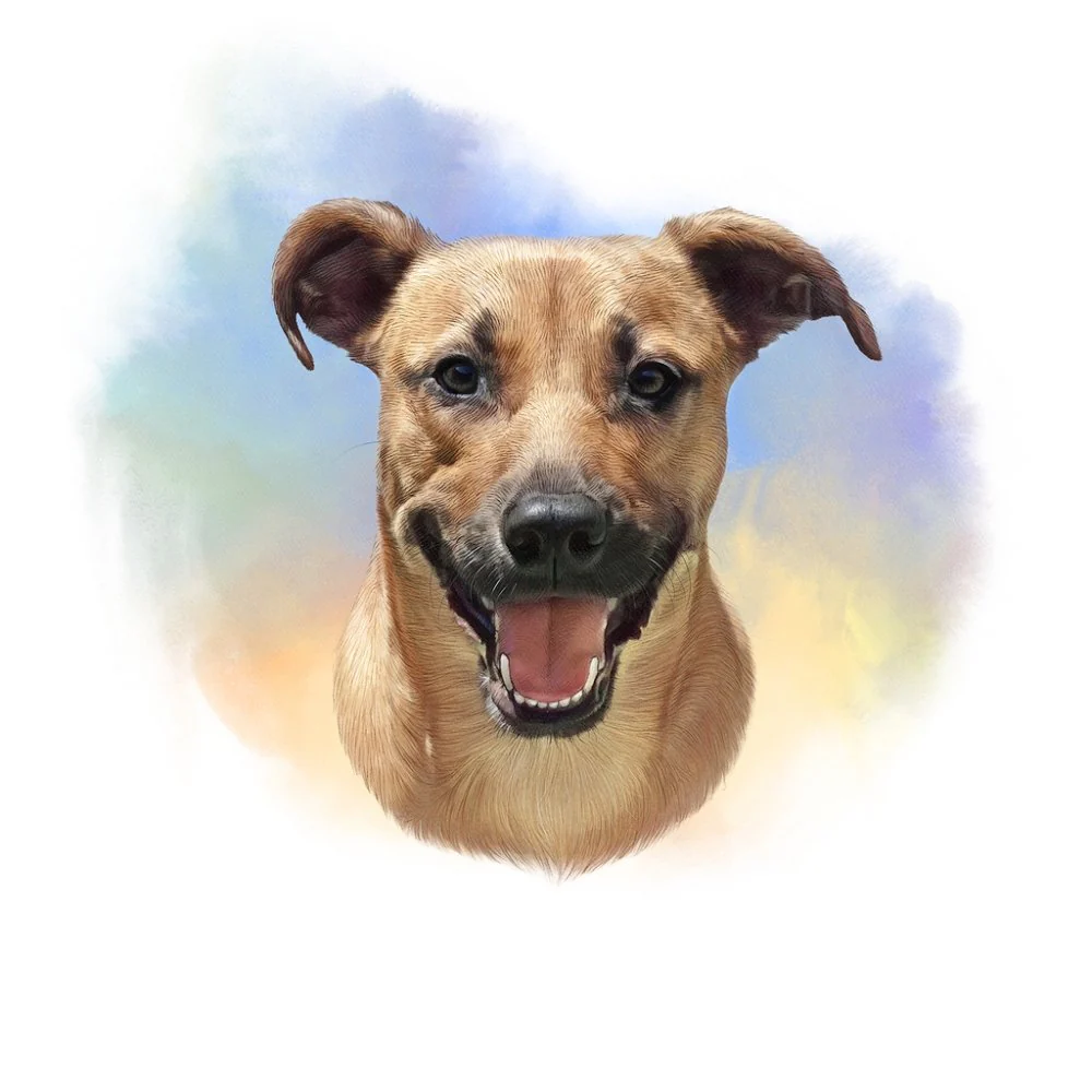 Smiling Tan Dog Portrait Fabric Panel