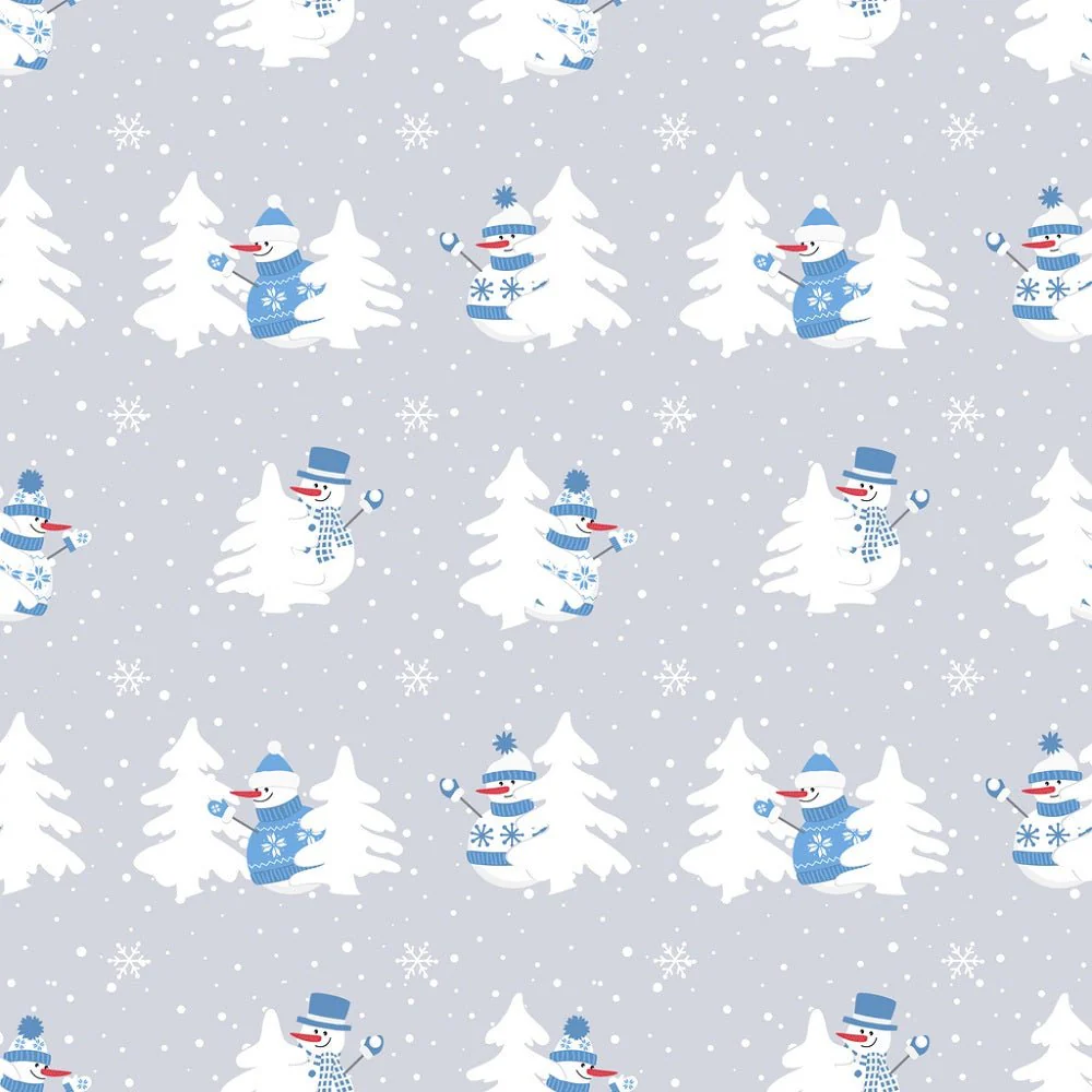 Snowmen in Blue Sweaters with Trees Fabric