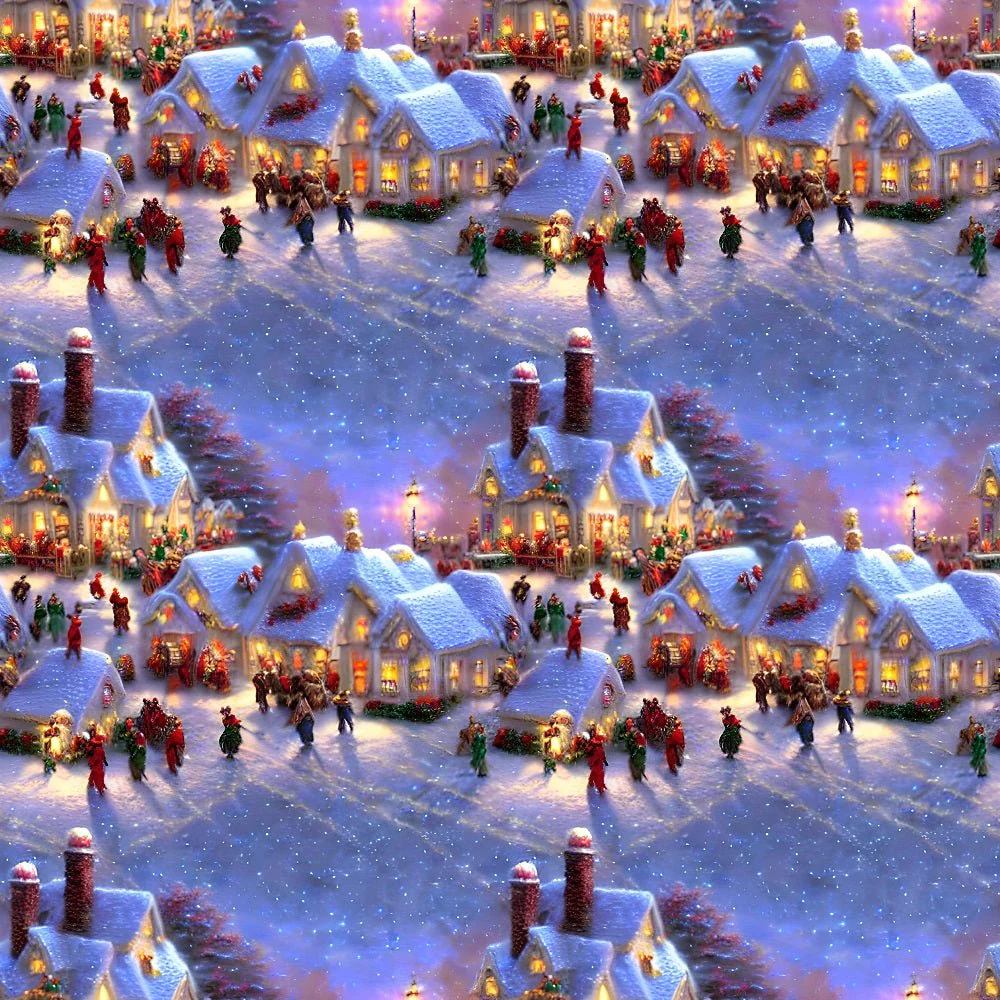 Snowy Christmas Street Fabric