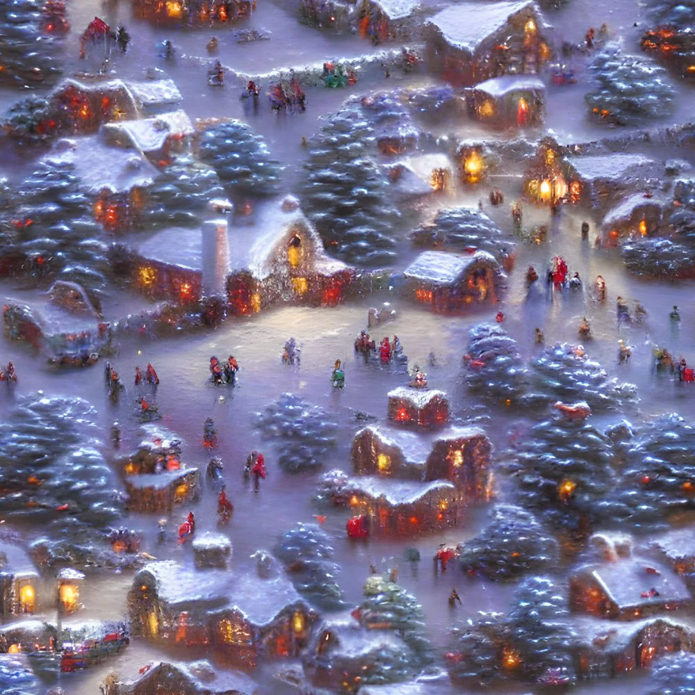 Snowy Christmas Village Fabric