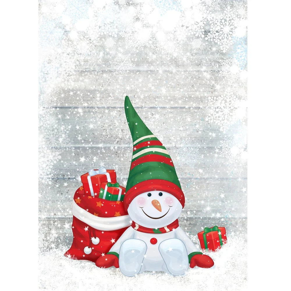 Snowy Holiday Snowman & Presents Fabric Panel - White