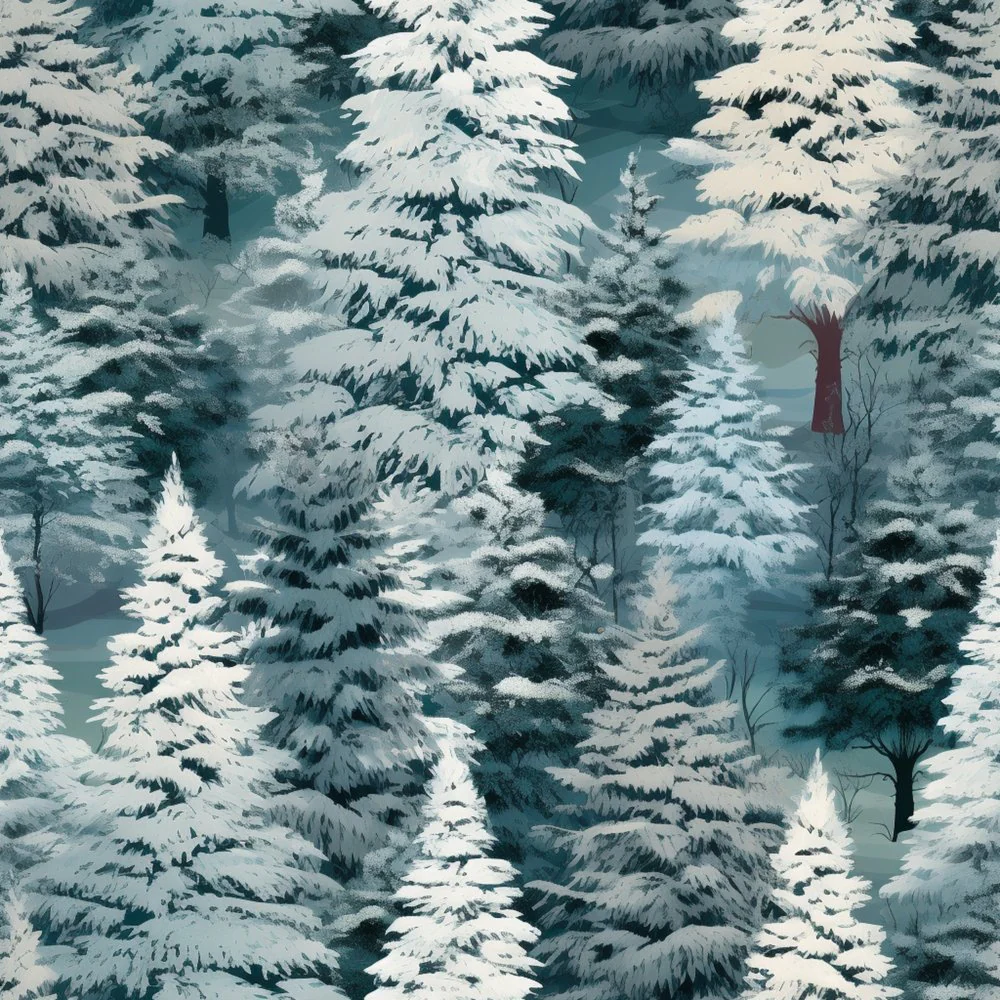 Snowy Winter Forest Pattern #2 Fabric
