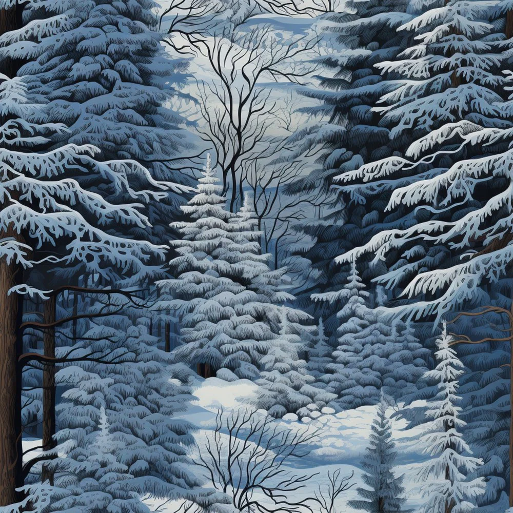 Snowy Winter Forest Pattern #3 Fabric